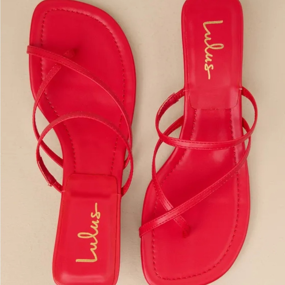 Lulu’s Gutherie Red Strappy Kitten Heel Sandals